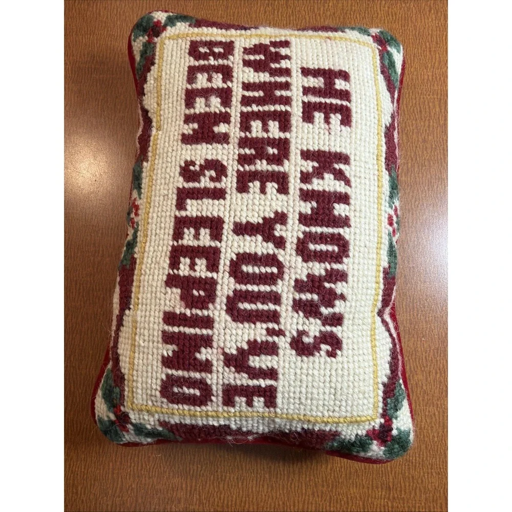 VTG Needlepoint Pillow 9x6 Naughty Cheeky 